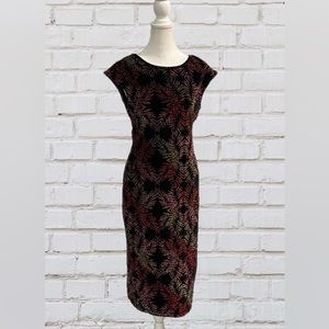 TOPSHOP Midi Bodycon Dress With Velvet Spandwx and Sparkly Leaf Print NWT